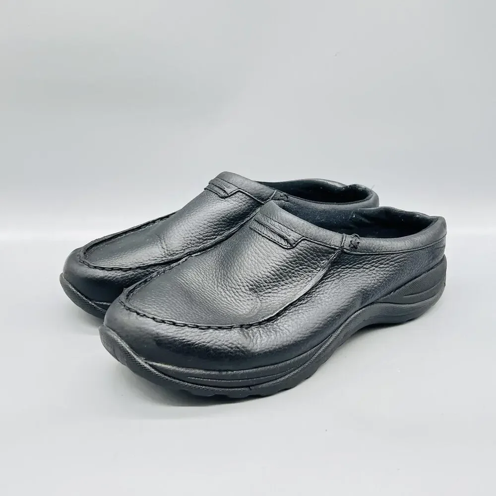LL Bean Shoes Mens 10.5 Black Pebbled Leather Mule Clogs Slip On Casual Comfort